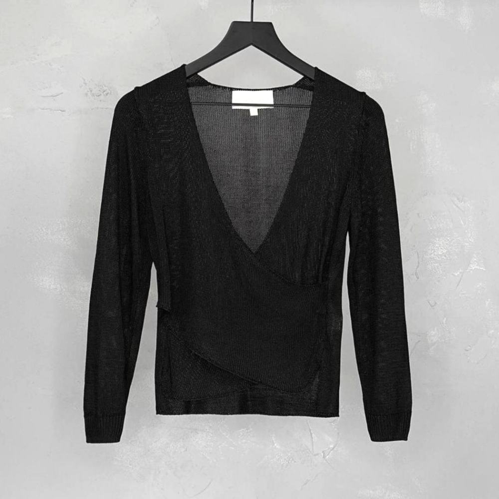 Michelle Mason Sheer Knit Wrap Top Sweater